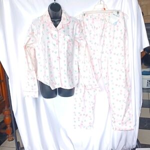 Woolworth Cotton flannel pajamas, white/ pink/ green floral, sz M